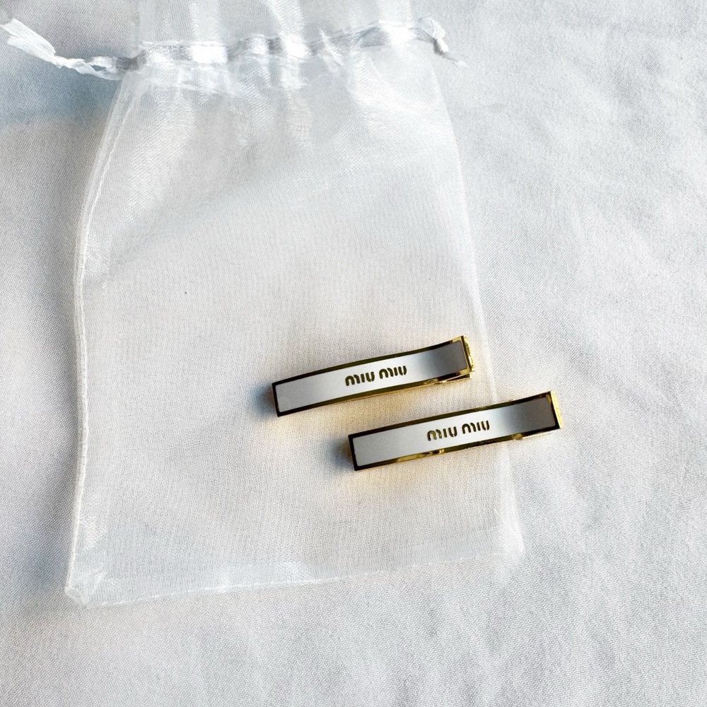 Pair Miu Miu White Gold Hair Clips